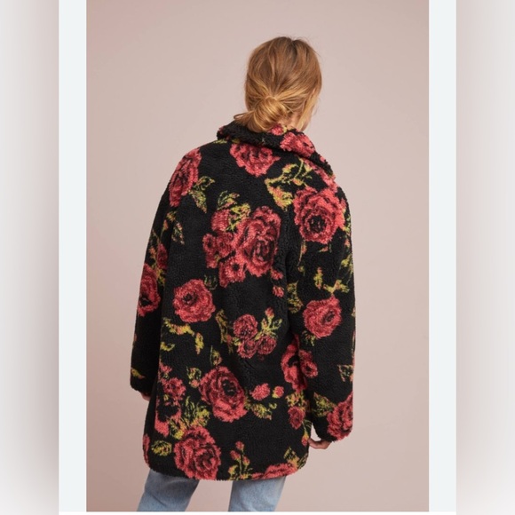 Anthropologie oversized Sherpa floral shacket size M warm boho feminine coat - Picture 7 of 8